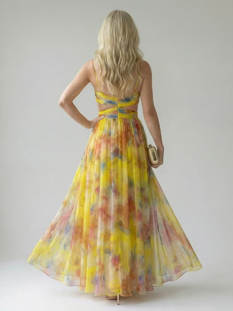 Xeenia - Elegante Abito Lungo in Chiffon Con Ritaglio - Image 11