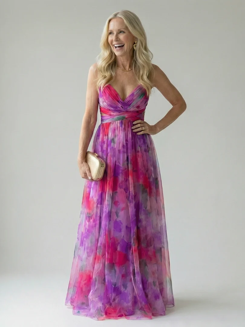 Xeenia - Elegante Abito Lungo in Chiffon Con Ritaglio - Image 3