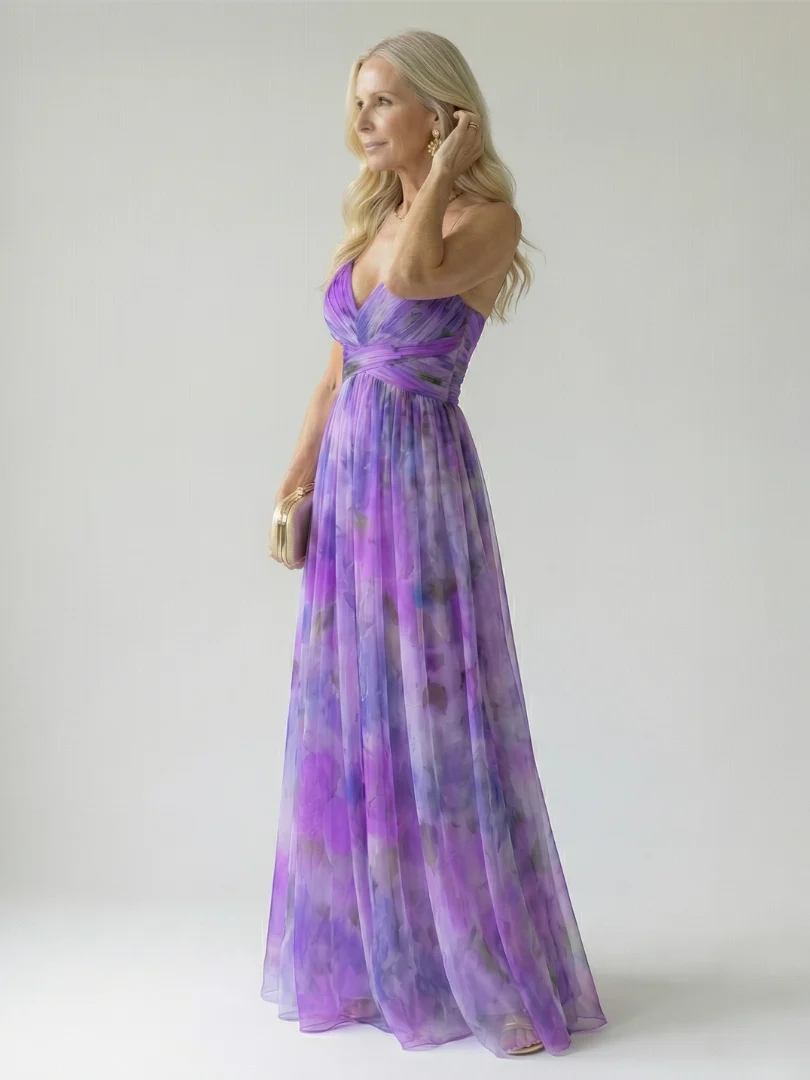 Xeenia - Elegante Abito Lungo in Chiffon Con Ritaglio - Image 9