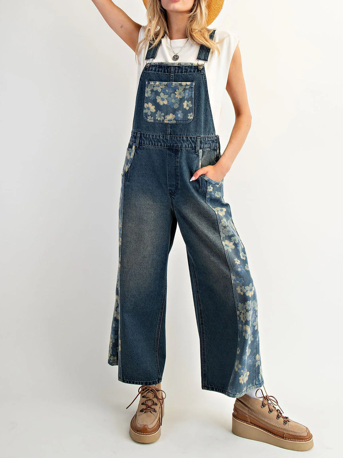 Yalita - Salopette in Denim con Fiori