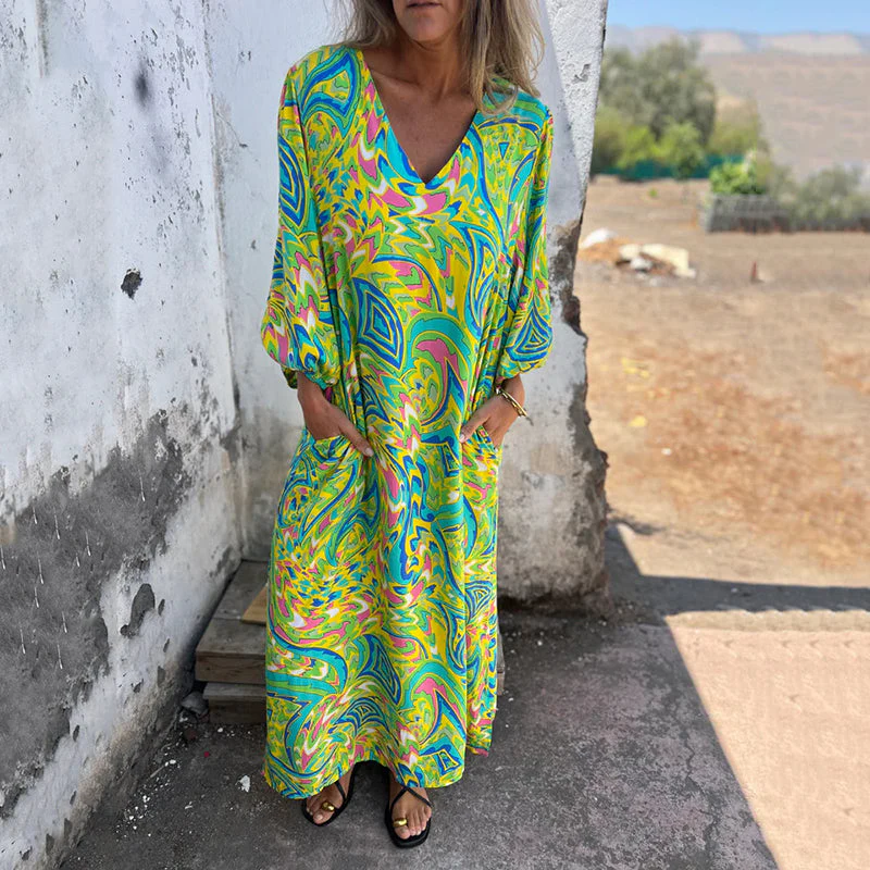 Yanina - Maxi Abito Con Stampa a V - Image 3