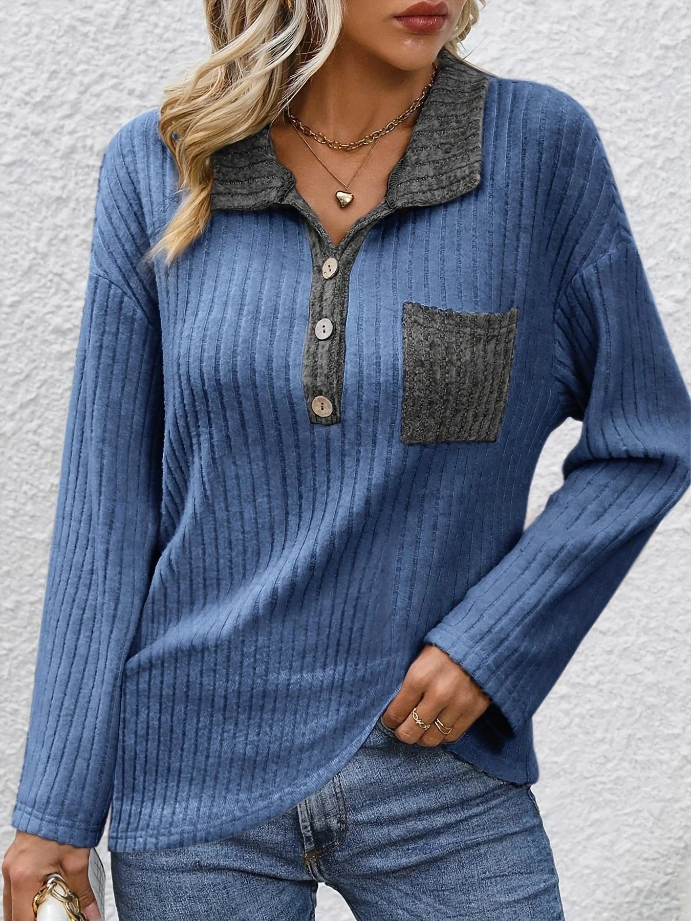 Yanna - Top con colletto a polo a righe Moda Pit - Image 2