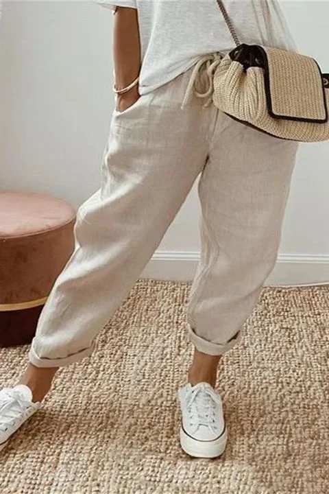 Yaron - Pantaloni Solidi con Tasca Obliqua e Coulisse in Vita