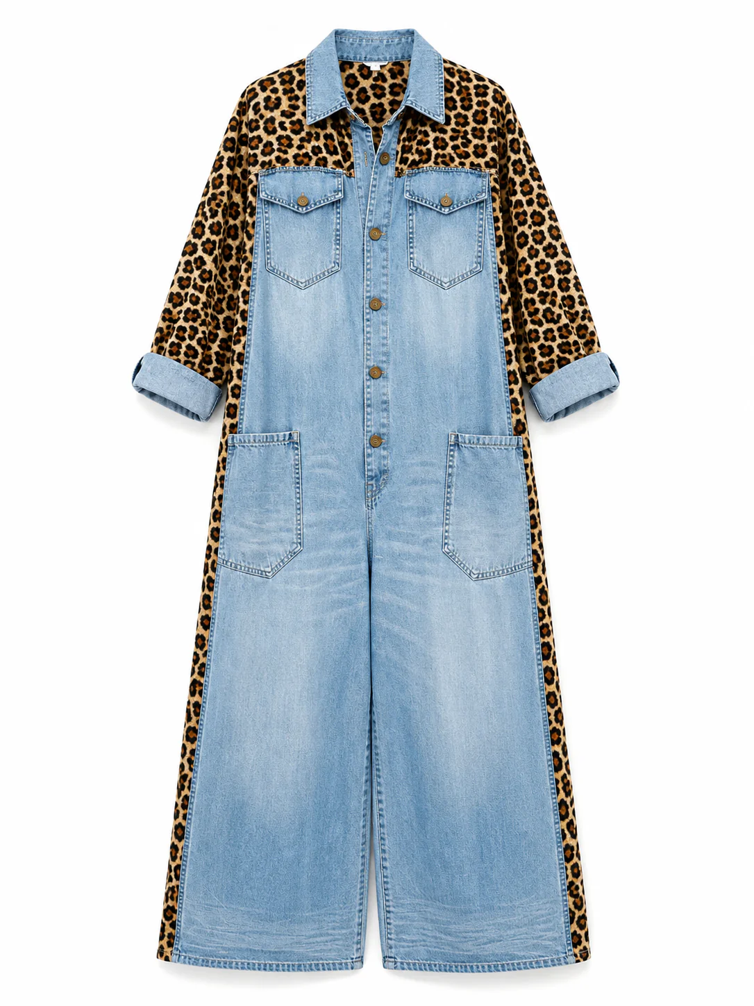 Yasmeen - Tuta Leggera in Denim Con Stampa Leopardata