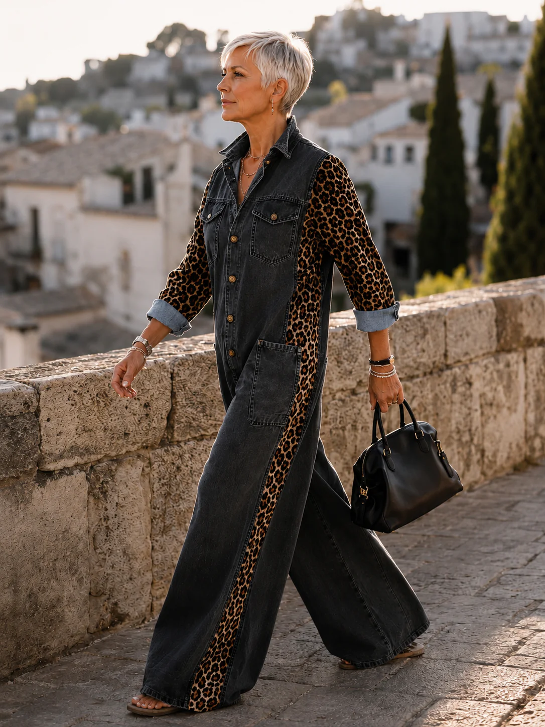 Yasmeen - Tuta Leggera in Denim Con Stampa Leopardata - Image 14