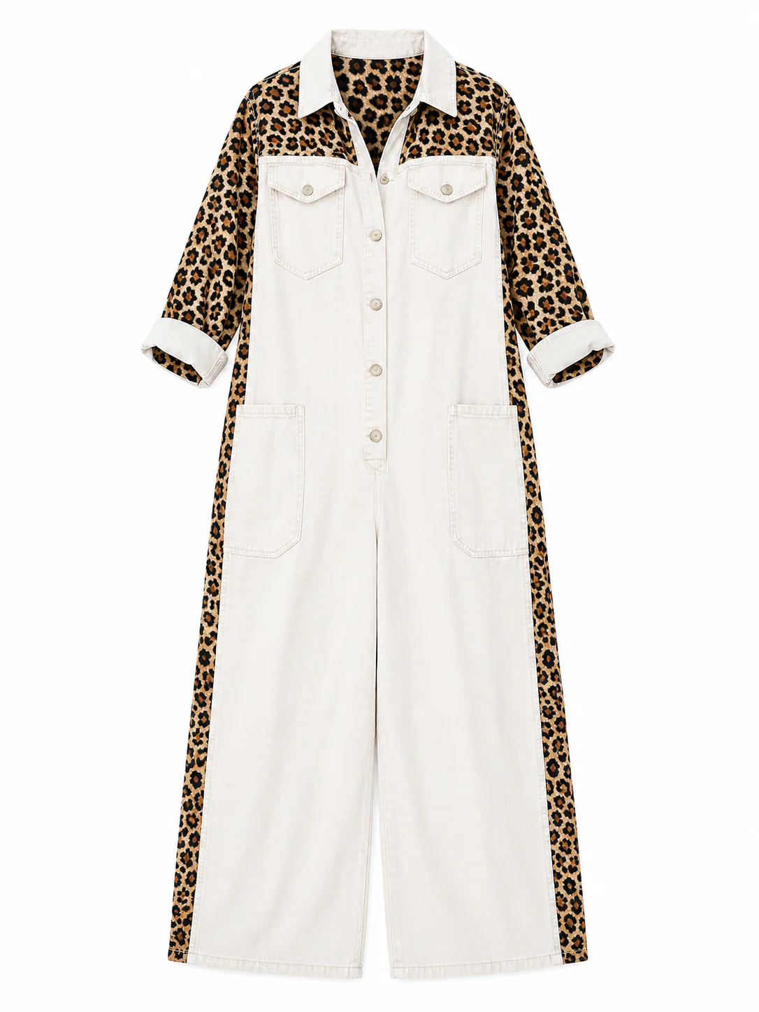 Yasmeen - Tuta Leggera in Denim Con Stampa Leopardata - Image 2