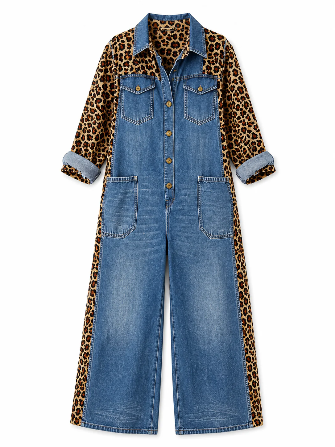 Yasmeen - Tuta Leggera in Denim Con Stampa Leopardata - Image 3