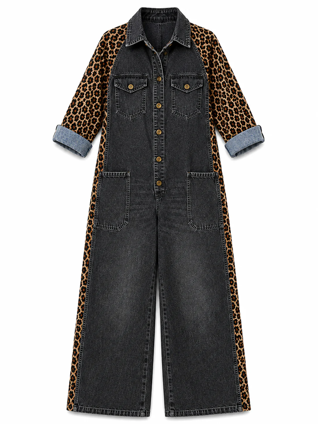 Yasmeen - Tuta Leggera in Denim Con Stampa Leopardata - Image 4