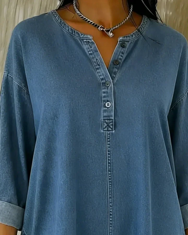 Yenara - Top in Denim con Bottoni e Scollo a V - Image 2