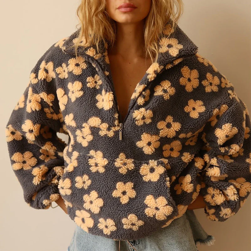 Yzella - Maglione in Pile con Stampa Floreale