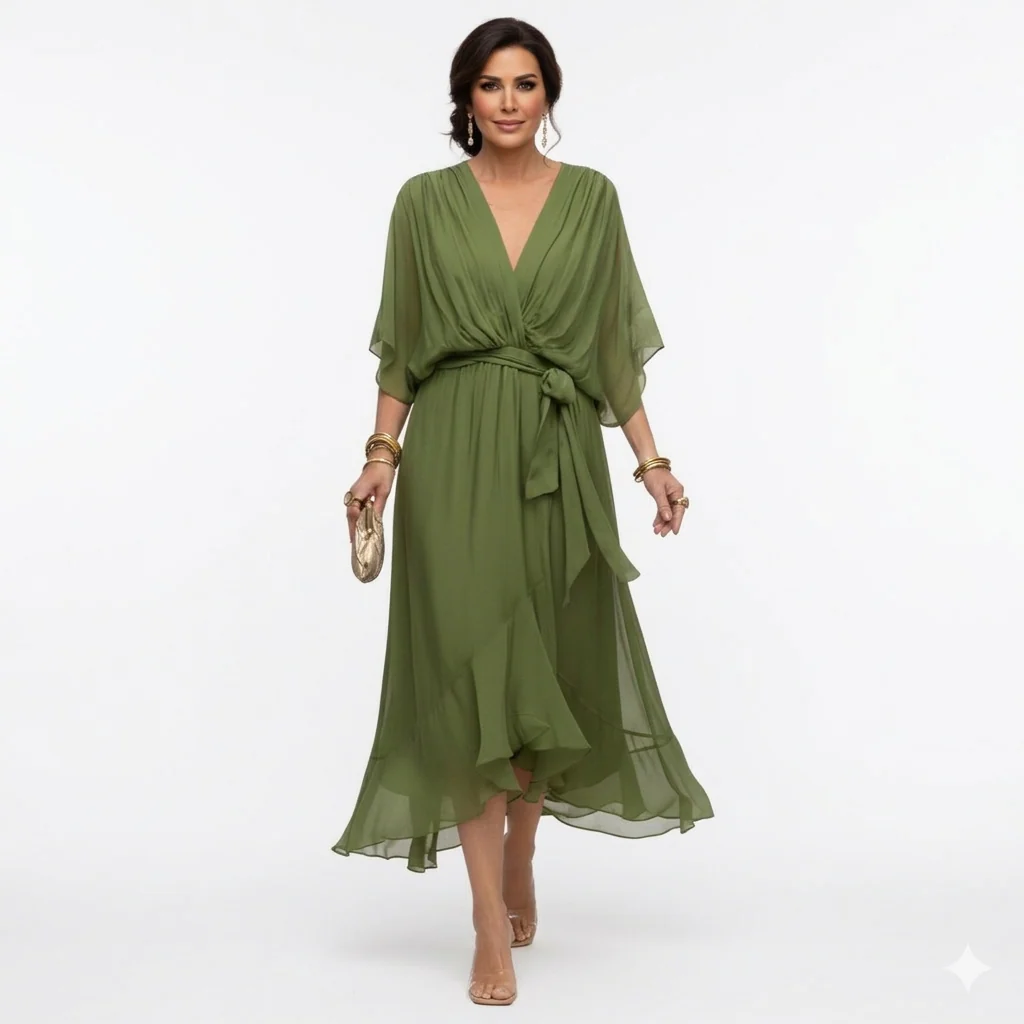 Zagda - Elegante Abito Midi Con Scollo a V