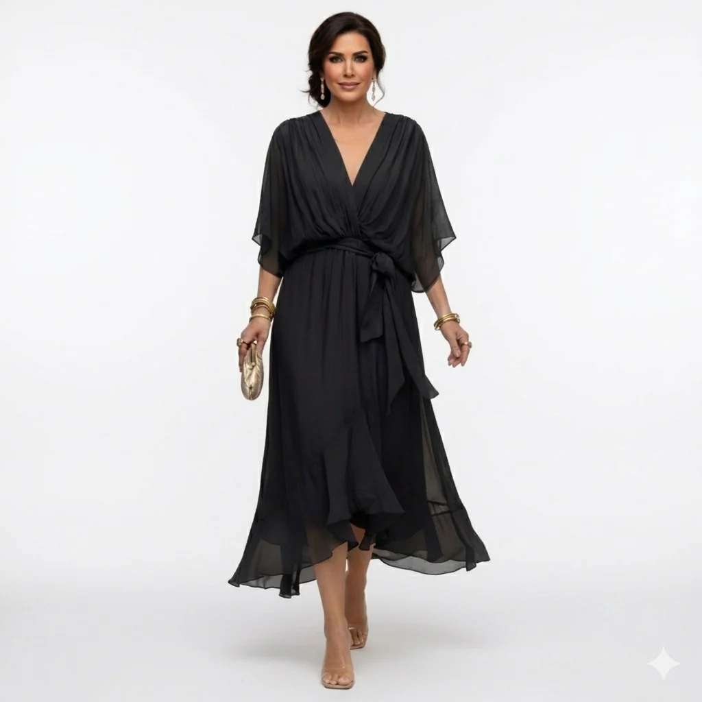 Zagda - Elegante Abito Midi Con Scollo a V - Image 2