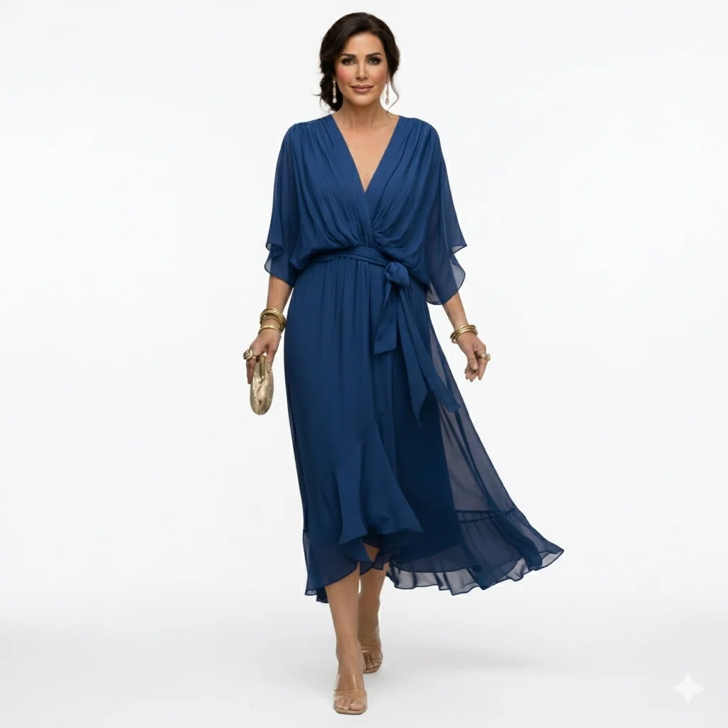 Zagda - Elegante Abito Midi Con Scollo a V - Image 3