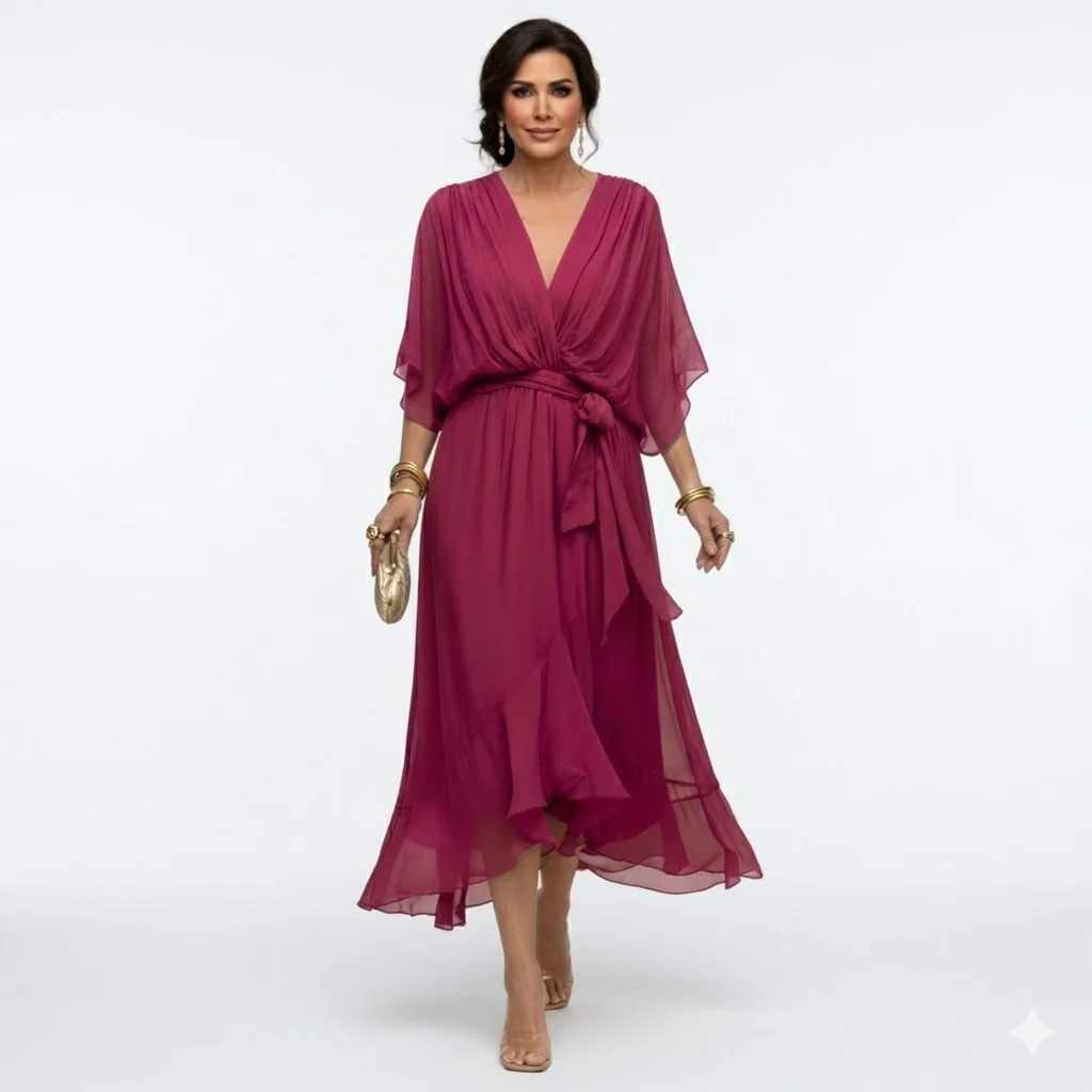 Zagda - Elegante Abito Midi Con Scollo a V - Image 4