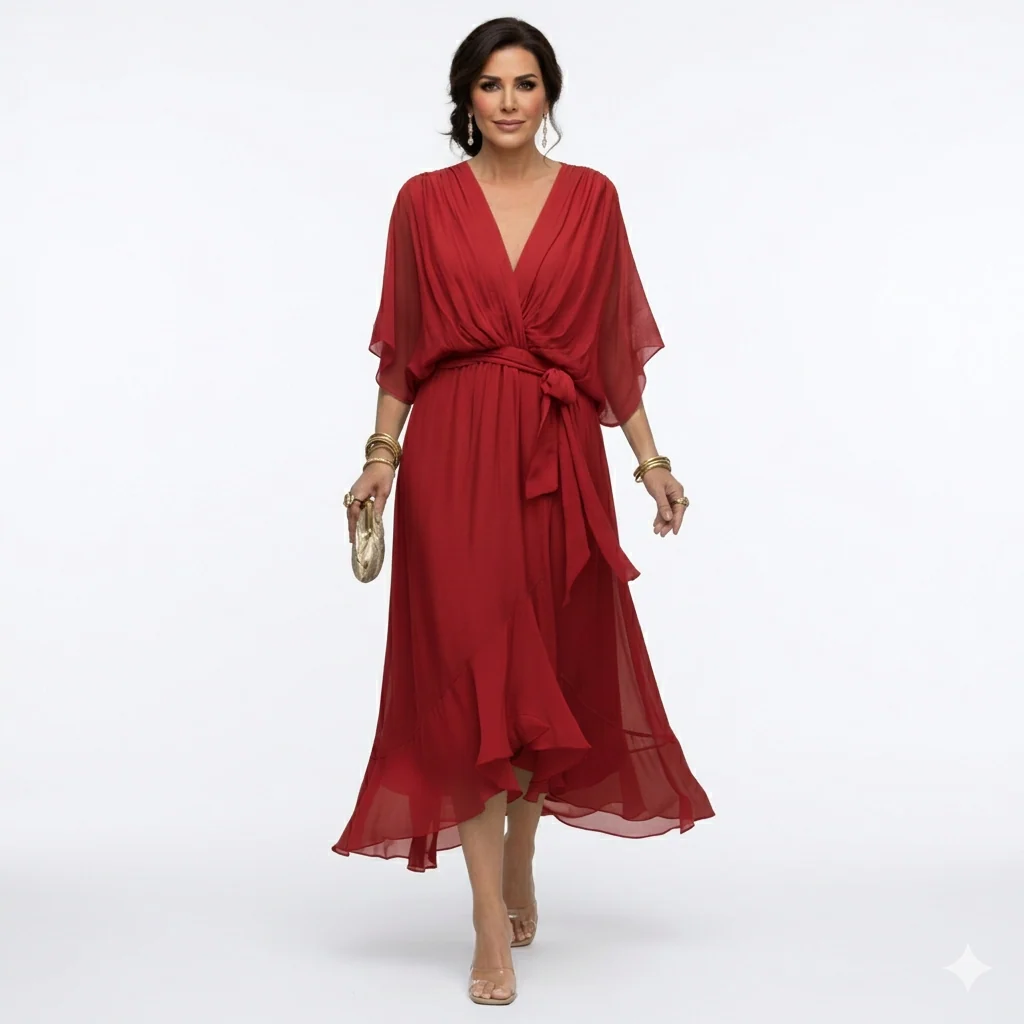 Zagda - Elegante Abito Midi Con Scollo a V - Image 5