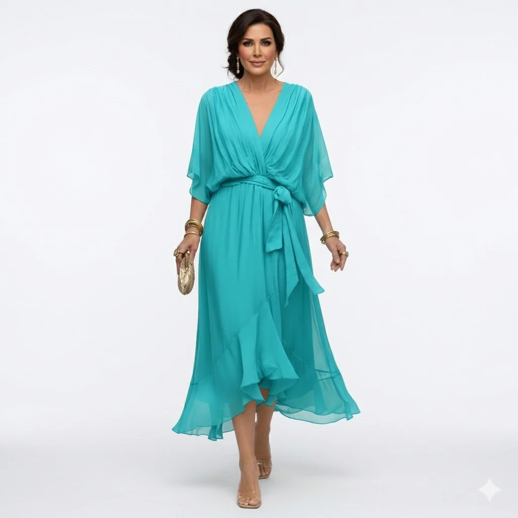 Zagda - Elegante Abito Midi Con Scollo a V - Image 6