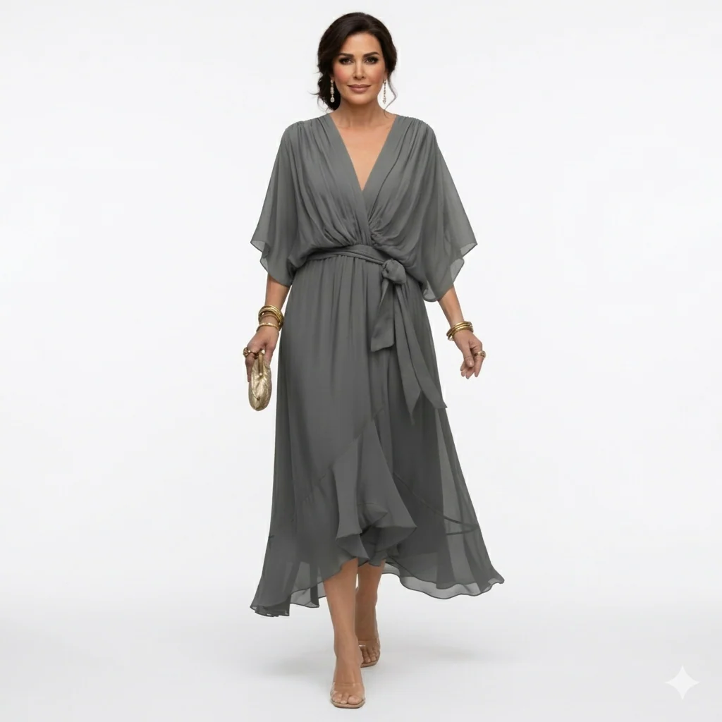Zagda - Elegante Abito Midi Con Scollo a V - Image 7