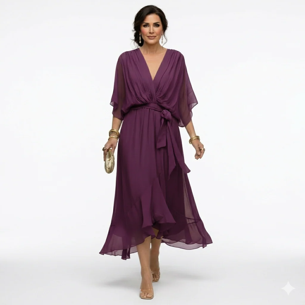 Zagda - Elegante Abito Midi Con Scollo a V - Image 9