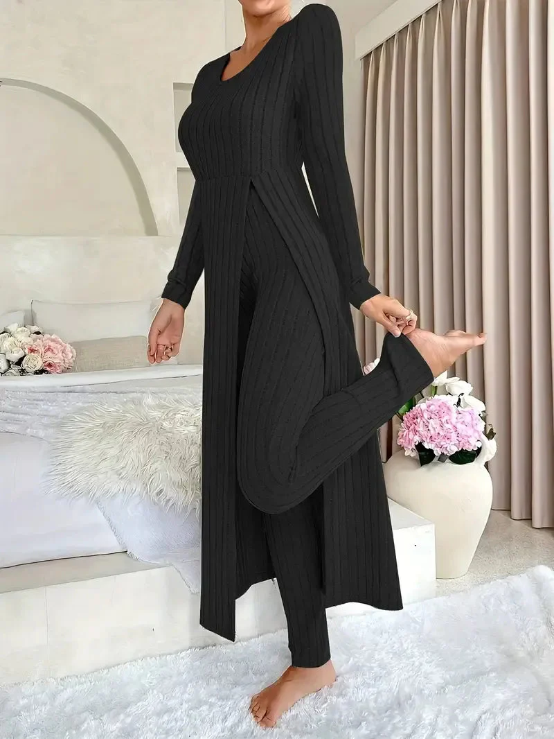 Zayda - Elegante Completo a Due Pezzi Lavorato a Maglia