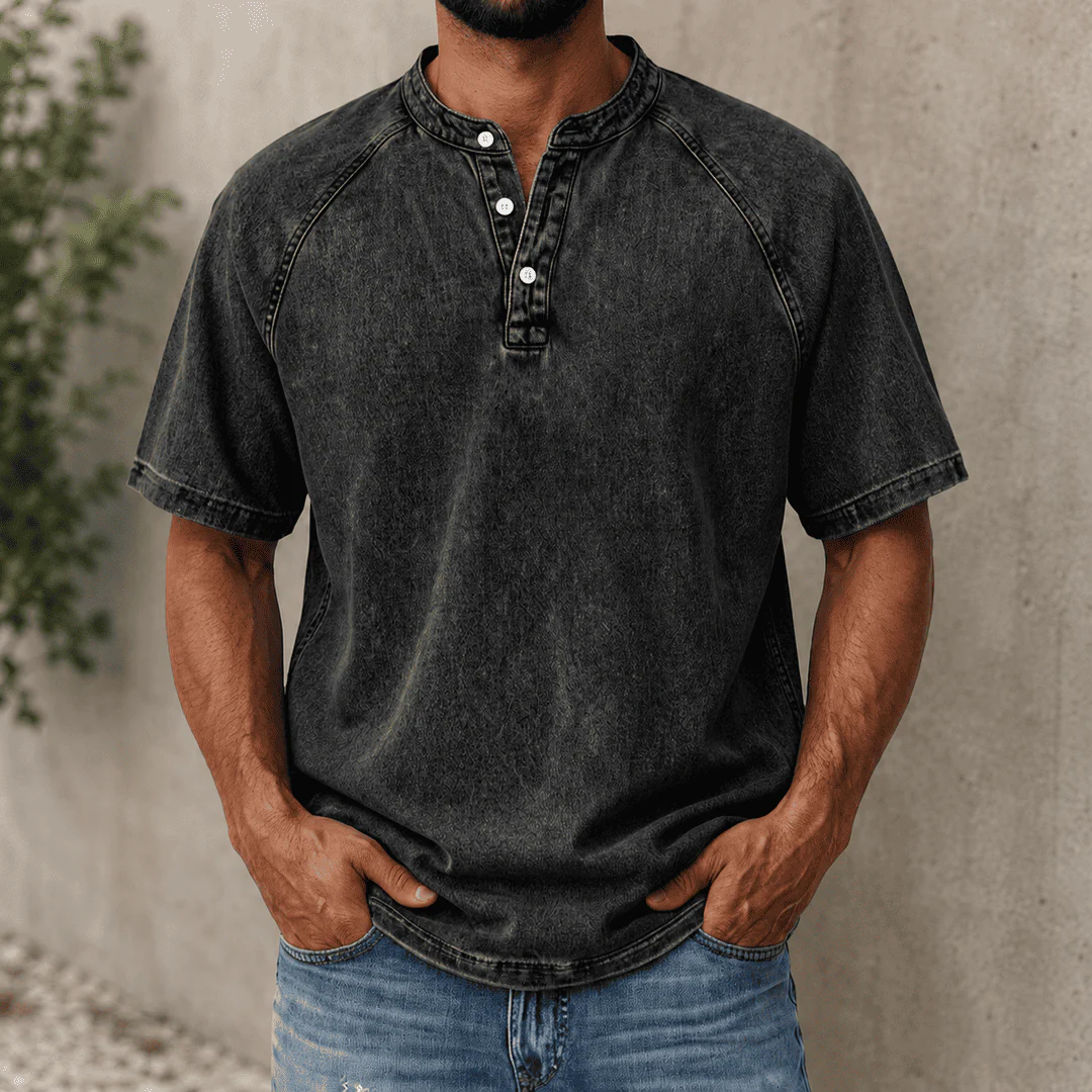 Zerric - Camicia Henley in denim a manica corta - Image 3