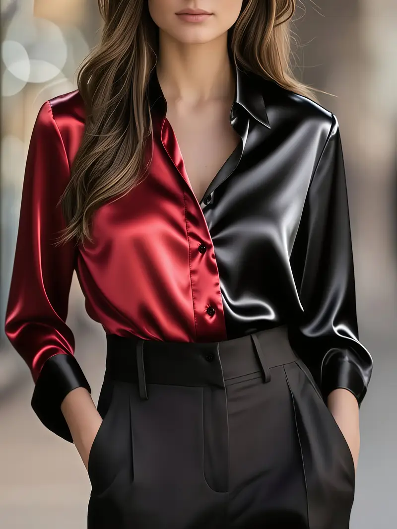 Zillah - Elegante Camicia Da Lavoro In Raso a Contrasto - Image 4
