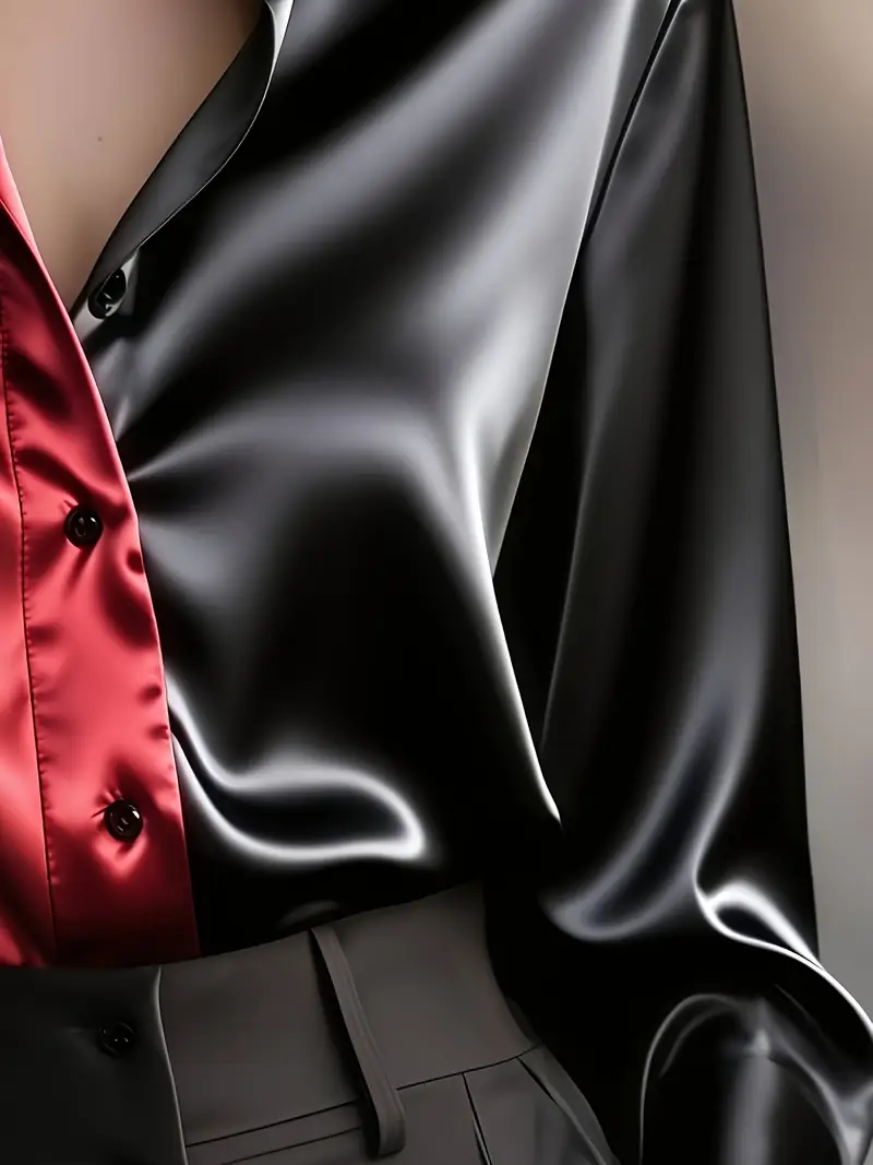 Zillah - Elegante Camicia Da Lavoro In Raso a Contrasto - Image 7