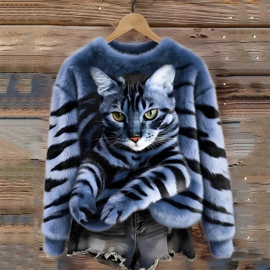 Zohara - Maglione in Pelliccia Sintetica Con Stampa Gatto - Image 4