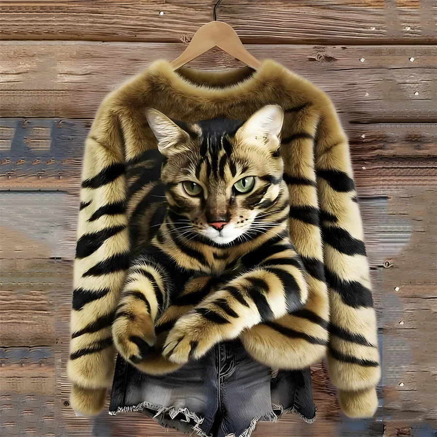 Zohara - Maglione in Pelliccia Sintetica Con Stampa Gatto - Image 6